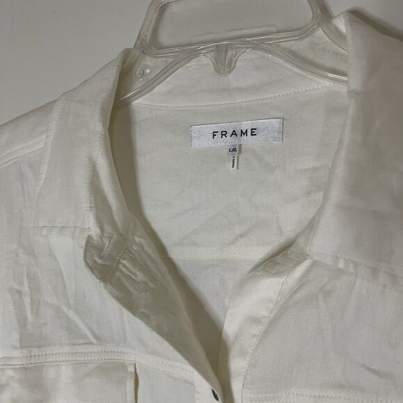 Frame Arie Button-Up Utility Romper Shortall Jumpsuit Ivory Blanc Large $478 - Picture 4 of 9